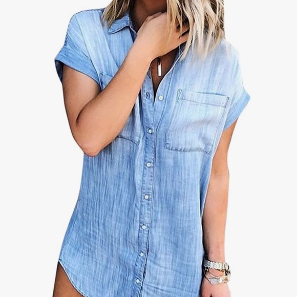 Denim Button Up Shirt Dress M NWT - Picture 2 of 5